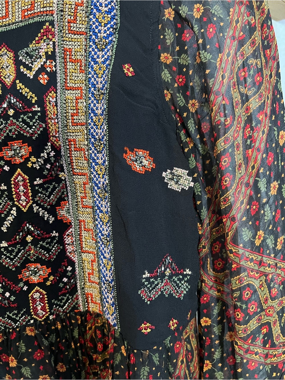 Anthropologie Akemi + Kin Munro Embroidered Beaded Boho Chiffon Dress Xsmall - Picture 6 of 8